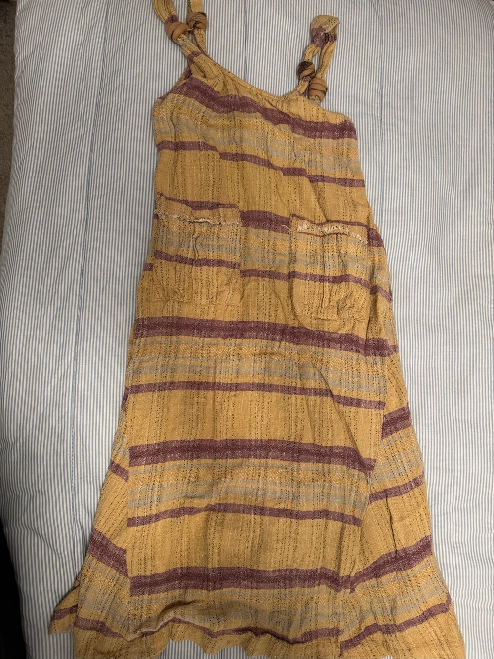 Free People Mustard Yellow Striped Mini Dress with Mauve Stripes
